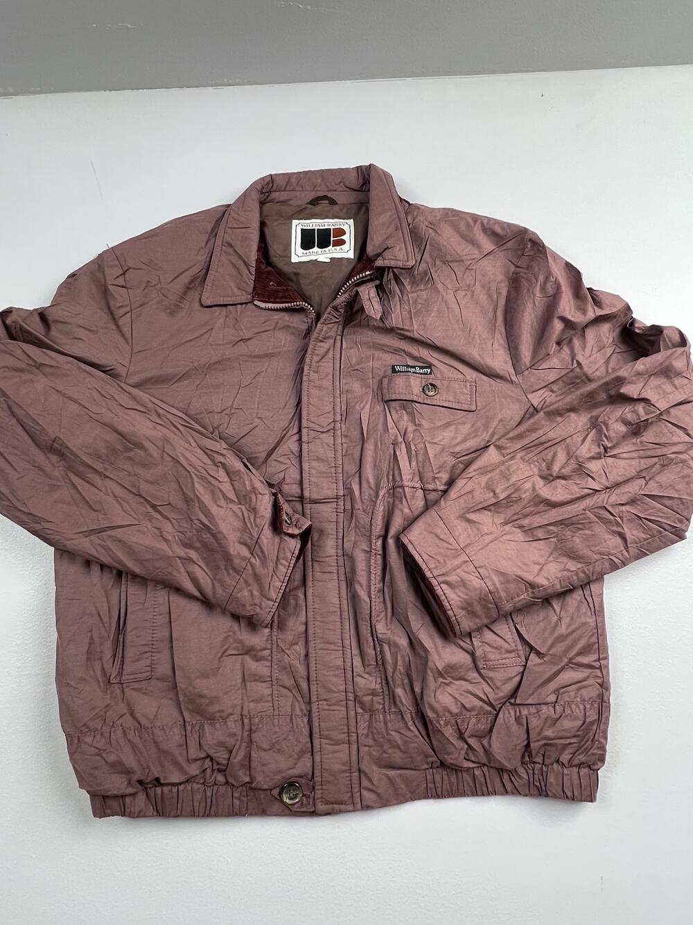 Vintage William Barry Jacket Mens L Brown Nylon Bomber Elastic Waist USA Lined